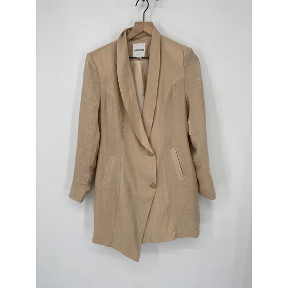AKARISE GOLD METALLIC 2 BUTTON Assymetrical Gold Button Blazer Dress LARGE - Picture 1 of 5